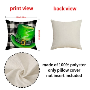 St. Patrick's Day kussensloop met groene hoed en ruitpatroon in de maat 45x45 cm