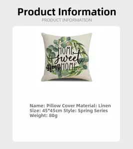 Leinen Kissenbezug 45x45cm mit botanischem Kranz und Home Sweet Home Aufdruck