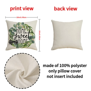 Green eucalyptus wreath pillow cover with Home Sweet Home print, 18x18 inch size