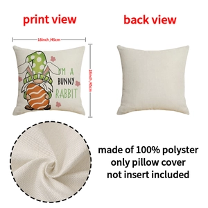 Easter Gnome pillow cover 18x18 inch made of durable polyester linen for sofa decor