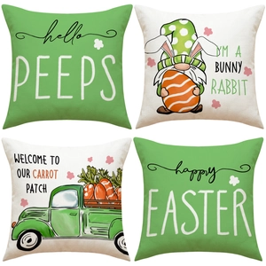 Easter Pillow Covers Linen Blend Polyester Cartoon Gnome Rabbit Truck Printed Home Sofa Couch Festive Party Decor