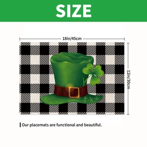 Set de table en lin motif Buffalo Check Saint-Patrick avec chapeau vert, taille 30x45 cm