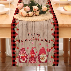 Detail von Valentinstag Tischläufer mit Gnom-Motiven und roten Herzmustern