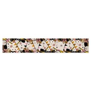 Linen Happy New Year table runner with champagne and fireworks graphics on white background