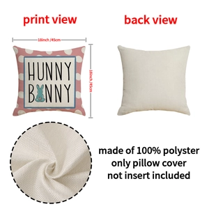 Easter linen pillowcase with Hunny Bunny print and polka dots, 18x18 inch cushion cover