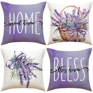 Lavendel Blumendruck Dekorativer Kissenbezug Aquarellmuster Polyester Quadratischer Kissenbezug Für Sofa Zuhause Dekor