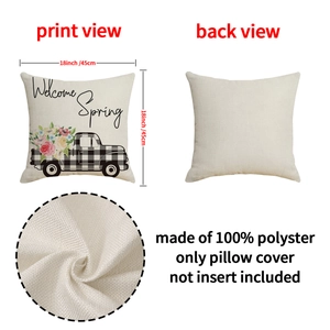 Linen style pillow cover with Welcome Spring pickup truck design 18x18 inch size