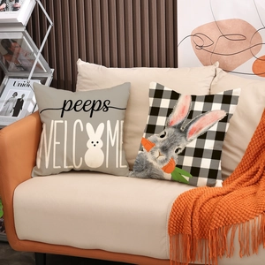 Lot de 2 housses de coussin décoratives avec imprimé lapin sur canapé douillet