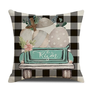Housse de coussin de Pâques avec motif à carreaux et camion He Is Risen