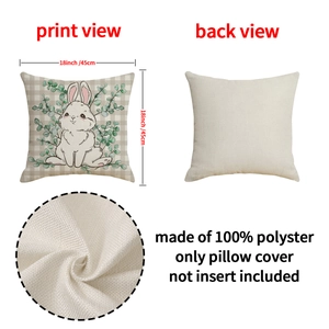 Easter bunny cushion cover 18x18 inch watercolor rabbit with eucalyptus leaves print