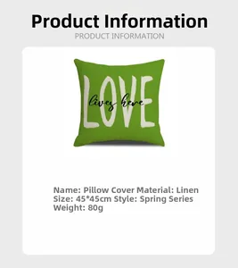 Housse de coussin en lin 45x45cm avec texte Love Lives Here et design printanier