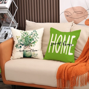 Lot de deux housses de coussin aux motifs de plantes vertes pour décor de canapé