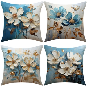 Dekorative Kissenbezug 3D Ölgemälde Blumendruck Quadratisch Leinen Polyester Kissenhülle Für Sofa Couch Home Decor Modern