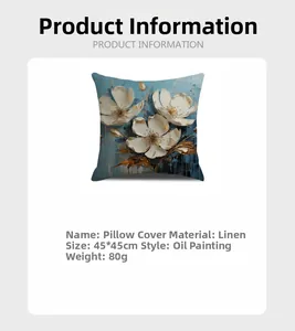 Produktdetails zum 45x45cm Leinen-Kissenbezug mit cremefarbenem Ölgemälde-Print