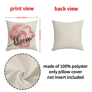 Housse de coussin fleurs Bloom 45x45 cm aspect lin avec imprimé pivoine rose