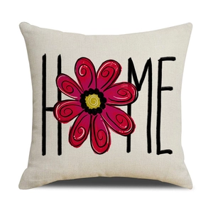 Minimalist daisy print HOME pillow cover made of textured linen for sofa decor