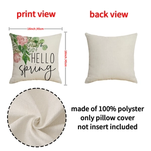 Floral pillow cover with green leaves and Hello Spring text in 18 inch square size
