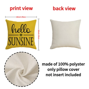 Floral print 18x18 inch sunflower pillow cover with hello sunshine text on yellow fabric