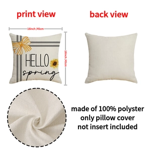 Hello Spring sunflower pillow cover 18x18 inch, beige linen style decorative cushion case