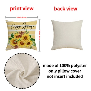 Housse de coussin décorative tournesol en lin moderne imprimé Happy Spring 45x45 cm