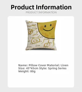 Linen pillowcase with hand-drawn sun print, size 45x45cm, lightweight 80g material