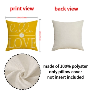 Linen style pillow case with yellow sunflower and hello love print in 18x45cm size