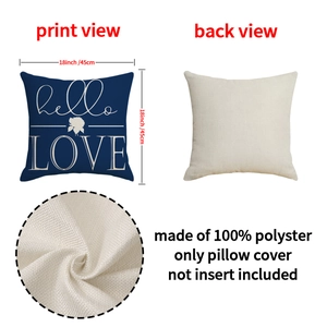 Detail view of 18x18 inch linen pillowcase featuring hello LOVE print and fabric texture