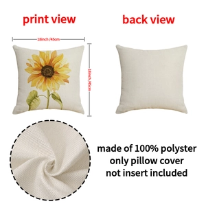 Square sunflower throw pillow cover made of 100% polyester in 18x18 inch size