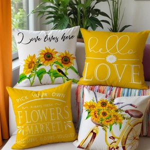 Modern Linen Sunflower Bicycle Floral Decorative Cushion Cover For Sofa Home Living Room Square Throw Pillow Case