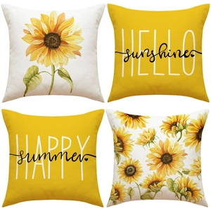 Sunflower Throw Pillow Covers Decorative Cotton Linen Cushion Case For Sofa Couch Home Decor Summer Farmhouse