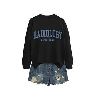 Cozy Radiology Department sweatshirt and ripped denim shorts casual outfit set