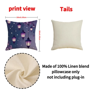 Housse de coussin en lin avec motif lanterne et lune, dimensions 45 cm, décor de maison