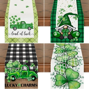 St. Patricksdag Klaver Tafelloper Linnen Buffalo Ruit Kabouter Patroon Keuken Eetkamer Tafel Decoratie Sieraden