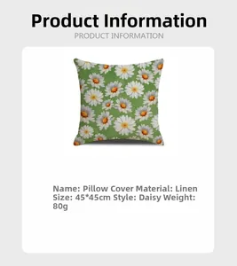Linen daisy throw pillow case 45x45cm detail with green background and floral print