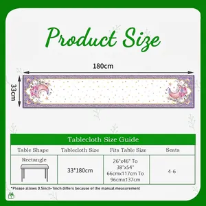 Size guide for moon floral linen table runner 33x180cm suitable for 4 to 6 people