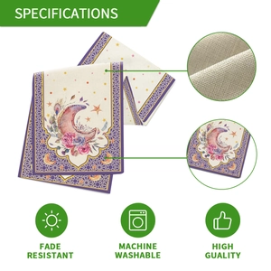 Linen table runner with moon star patterns for festive dining table decoration