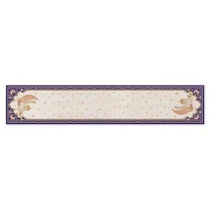 Linen Ramadan table runner with moon and star print for festive dining room decor