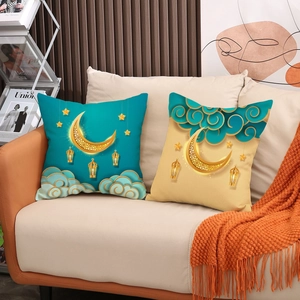Mittelöstlicher Stil Kissenbezüge aus Leinen mit Mond und Sternen für Sofa-Deko 2er Set