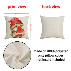 Cartoon watermelon gnome pillow cover 18x18 inch square linen texture summer decor