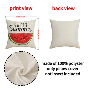 Detailed view of 18-inch watermelon print pillow cover showing fabric texture and design