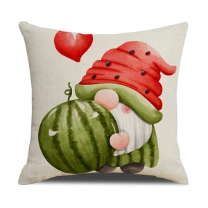 Cartoon watermelon gnome pillow cover in linen fabric for home sofa decoration