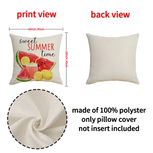 Detail of 18x18 inch watermelon pattern pillowcase showing linen-like fabric texture