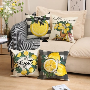 Classic striped lemon throw pillows set for a cozy living room sofa decor style