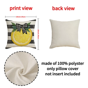 Modern lemon and stripe pattern decorative pillow cover with fabric texture details