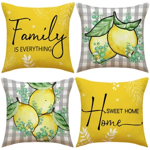 Housses de Coussin Décoratives d'Été en Mélange de Lin et de Coton Housse de Coussin pour Canapé Salon Citron Plage Gnome Imprimé