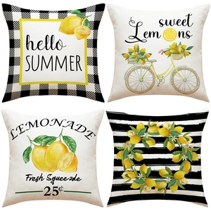 Summer Lemon Decorative Pillowcase Linen Breathable Square Cushion Cover For Sofa Living Room Home Decor Yellow Beige