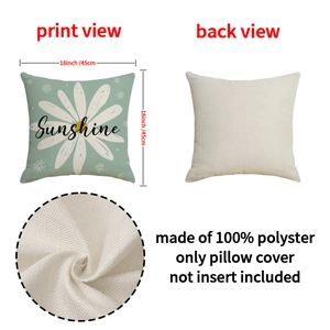 Daisy print linen pillow cover with Sunshine text, 18x18 inches floral cushion case