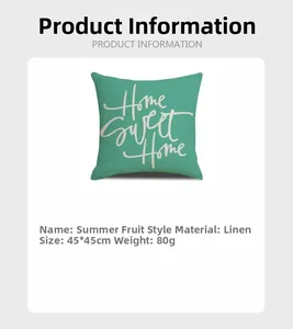 Linen cushion cover with Home Sweet Home text, 45x45cm size in turquoise blue finish