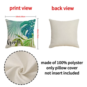 Linen style tropical leaves cushion cover with home text print 18x18 inches size
