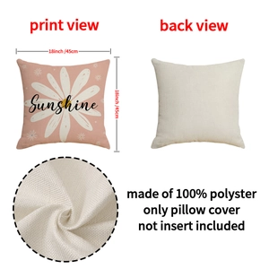 Detail view of 18x18 inch daisy throw pillow cover showing linen texture and sunshine print